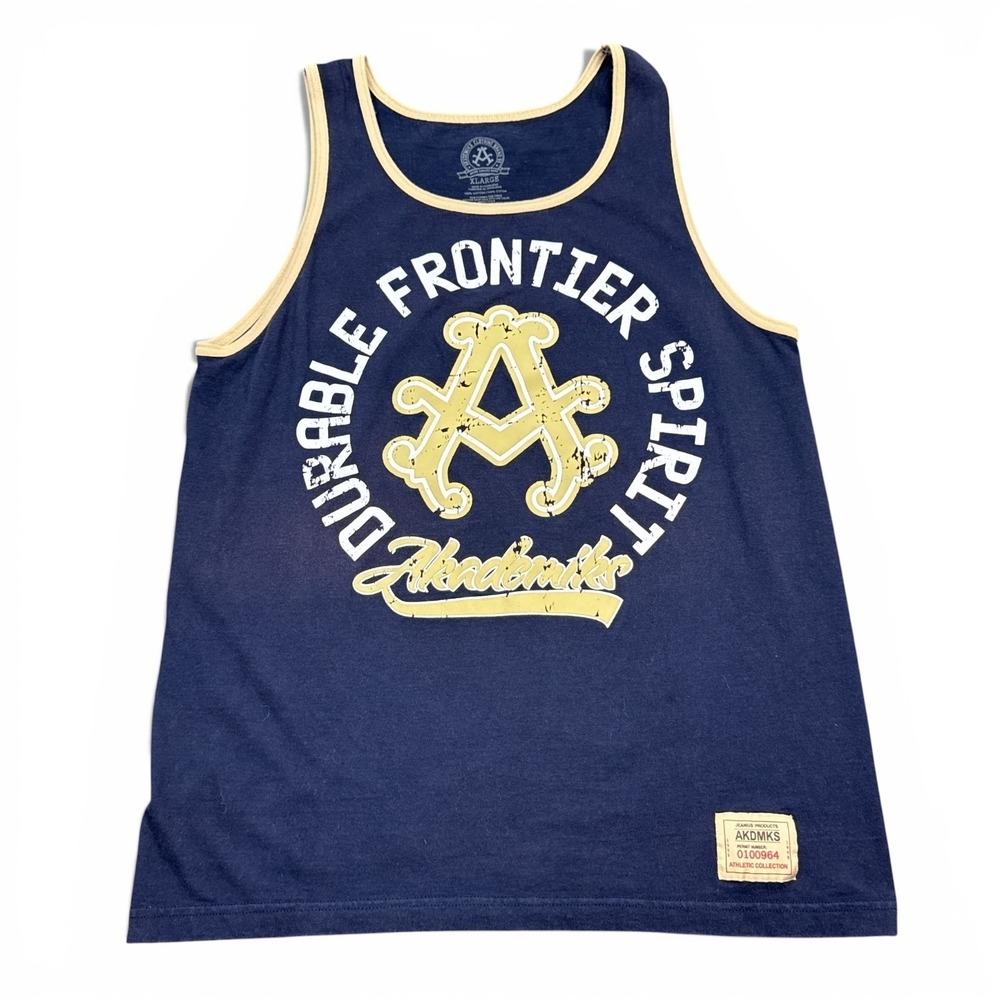 Vintage Y2K Akademiks‎ Tank Top Tee Mens Size XL Blue Gold Hip Hop Street